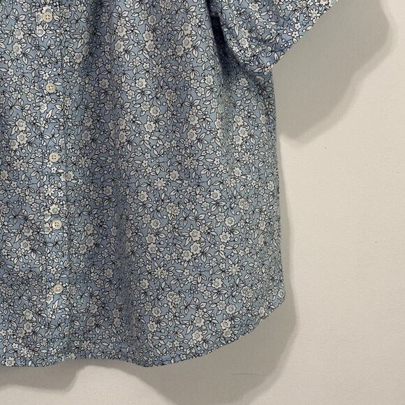 J Crew Blouse XXL Blue‎ Floral Print Puff Sleeve Button Front Preppy Linen Blend - Picture 2 of 9